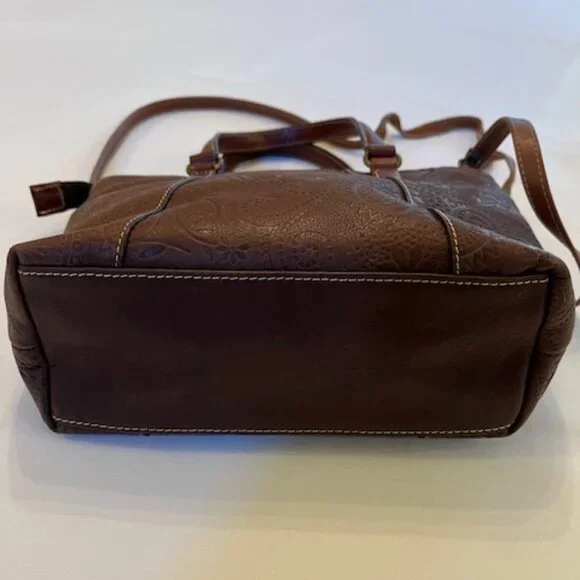 FOSSIL | Brown Floral Tooled Embossed Leather Crossbody or Handbag-EUC - Picture 5 of 16
